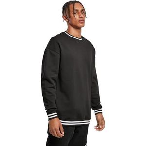 Build Your Brand College Crew Sweatshirt voor heren met strepen aan de manchetten in 3 kleuren, maten S tot 5XL, Zwart/Wit
