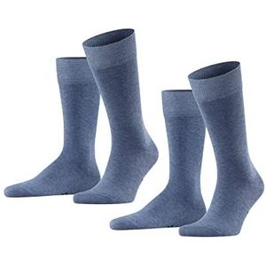 FALKE Sokken Happy 2-pack katoen heren zwart grijs vele andere kleuren versterkte herensokken zonder patroon ademend dun en eenkleurig in multipack 2 paar, Blau (Light Denim 6660), 43-46 EU