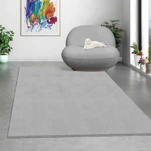 Paco Home, Mias Teppiche Comfort - Modern tapijt met korte en pluizige pool, antislip onderkant, wasbaar tot 30 graden, super zacht, vachtlook, grijs, 160 x 220 cm