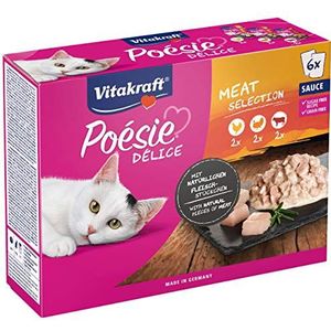 VITAKRAFT - Kattenvoer ""Poëzie"" - Complete natvoer voor katten - Met vlees in saus (kip, kalkoen, rundvlees) - 6 zakjes van 85 g