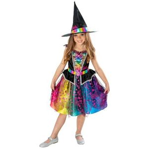 Rubies Barbie Witch Deluxe kostuum voor meisjes, kleurrijke jurk en hoed, officiële Barbie mat voor Halloween, carnaval, Kerstmis en verjaardag