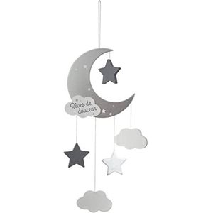 Hanglamp voor kinderen, maan, hout en katoen, grijs, H46-5 cm, Atmosphera interieurontwerper