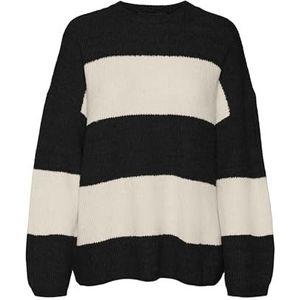 Vero Moda Vmnatahlie Pull en tricot à col rond Ga Noos pour femme, Noir/rayures : bouleau, M