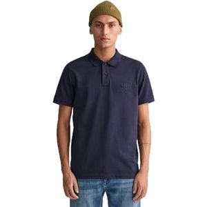 GANT REG Tonal Shield SS Rugger Herenhemd, Avondblauw, Standaard, Twilight Blue, One Size, Twilight Blauw