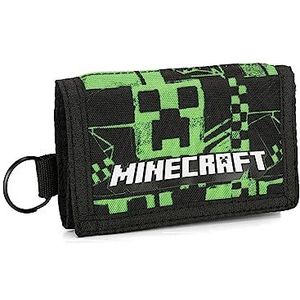 Minecraft - 3-deurs portemonnee en portemonnee, uniseks, voor kinderen en jongens, sleutelring en munthouder met ritssluiting, groen, 13,5 x 9,5 cm, groen, Taglia Unica, casual, Groen, informeel