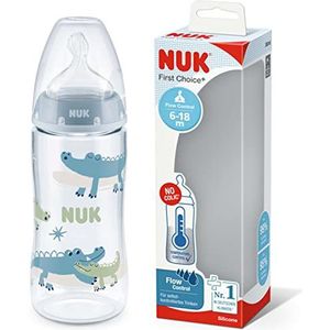 NUK Eerste keuze + temperatuurregeling fles voor 6-18 maanden baby's, 360 ml capaciteit, lichtblauw