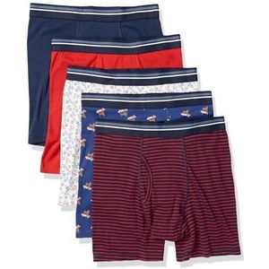 Amazon Essentials Set van 5 boxershorts voor heren, zonder etiket, anker, hond, mini-strepen, maat XS