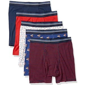 Amazon Essentials Set van 5 boxershorts voor heren, zonder etiket, anker, hond, mini-strepen, maat XXL