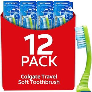 Colgate Lot de 12 brosses à dents de voyage, couleurs douces pouvant varier