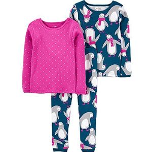 Simple Joys by Carter's 3-delige katoenen pyjama voor kinderen, slim fit, pinguïn, marineblauw/roze stippen, 3 jaar, pinguïn marineblauw/roze stippen, 3 jaar, Marineblauwe pinguïn/roze stippen