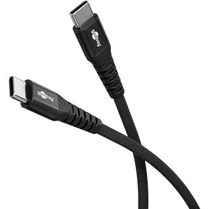 goobay 73953 USB-C snellaadkabel, 60 W, 1 m, flexibele textielkabel, 480 Mbit/s, USB C/Supersoft/Samsung, Google Pixel, Xiaomi USB C, stoffen kabel, USB type C, zwart