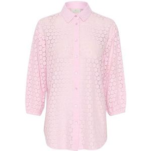 KAFFE Kaffe Damesshirt Lace Button Up 3/4 Mouwen Regular Fit Sheer Collared Shirt Dames, Roze Mist