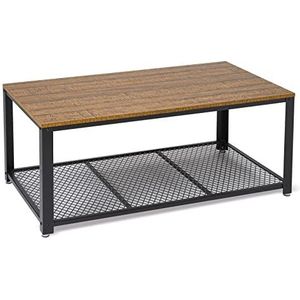 Meerveil Industriële salontafel, woonkamertafel, salontafel met netplank, verstelbare poten, metalen frame, 106 x 60 x 45 cm, voor woonkamer, slaapkamer, bruin en zwart H1070CT01RT