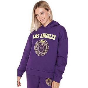 Trendyol Sweat à capuche pour femme avec slogan slim, violet, S