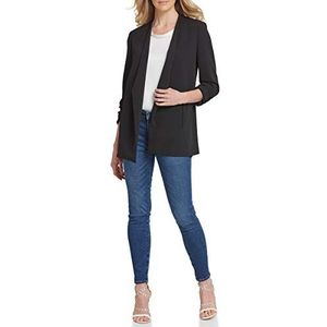 DKNY Damesjas met lange mouwen en zakken, casual blazer, zwart, XXS, zwart.