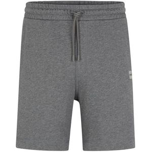 BOSS Sewalk herenshort regular fit van katoen fleece met logo-badge, grijs.