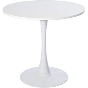 MEUBLE COSY Eettafel, rond, Scandinavisch, 2-4 personen, voor woonkamer, keuken, van bewerkt hout en metaal, wit, 80 x 80 x 73 cm