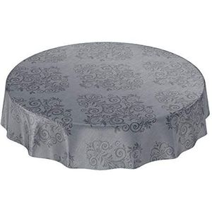 Anro wasbaar tafelzeil tafelkleed, barok-patroon met arabesken, antraciet, rond, 140 cm