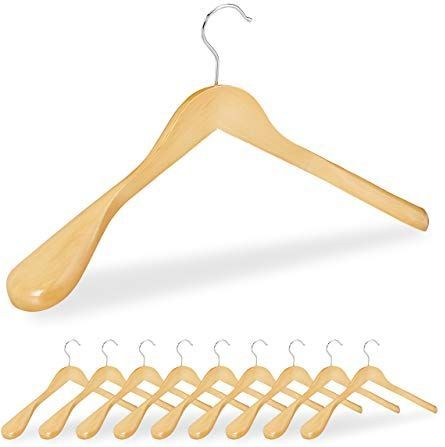 Relaxdays kledinghanger - hout - set van 10 - brede schouders - voor jassen - natuur