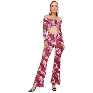 Trendyol Glam Pantalon évasé taille haute pour femme, Rose/multicolore., 62