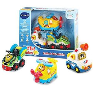 VTech - Tut Tut Flitzer – koffer trio vrije tijd (vliegtuig + politie + quad) – interactieve auto's om te verzamelen – versie FR