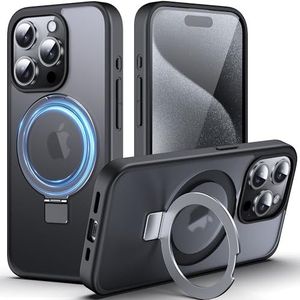 DASFOND Mag-Stand ontworpen voor iPhone 15 Pro, versie 2023, verbeterd [All-in-1] [MagSafe-compatibel] Matte transparante telefoonhoes met onzichtbare ring en standaard voor iPhone 15 Pro