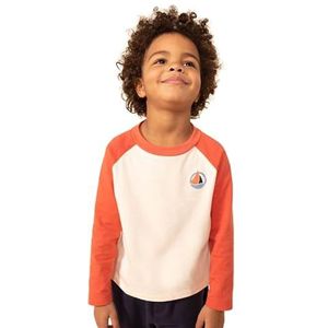Petit Bateau A091X T-shirt met lange mouwen voor jongens (1 stuk), Wit Avalanche / Oranje Zee-egel