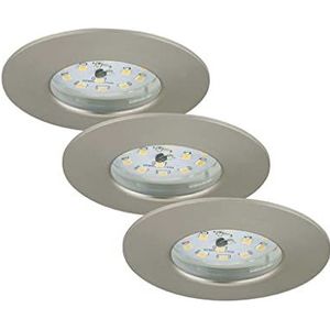 Briloner Leuchten LED inbouwlamp set van 3, 75 x 28 mm, 6,5 W, 570 lm, 3000 K, IP44, nikkel mat 7295-032