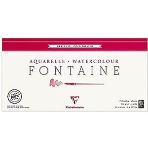 Clairefontaine 96437C blok met 4 pagina's fontein – 15 vellen aquarelpapier, wit, 100% katoen, fijne korrel, professionele kwaliteit, 20 x 40 cm, 300 g