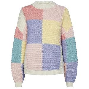 PIECES Pcjamie Ls O-hals Knit BC Dames Sweater, Cloud Dancer/Checks: easter-flpi-mabl-rosh flan-cdan