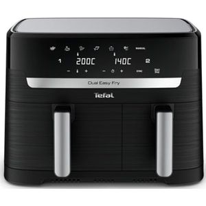 Tefal Dual Easy Fry EY9018 heteluchtfriteuse met dubbele kamer, 8,3 l, 2 onafhankelijke laden, 7 automatische programma's, energiebesparend, airfryer, zwart