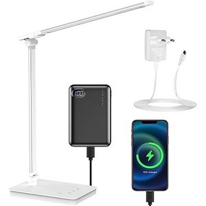 Dimbare led-bureaulamp, 5 kleuren en 10 helderheidsniveaus, bedlampje, bureaulamp, USB-poort voor het opladen van de smartphone, leeslamp voor lezers, kinderen