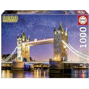 Educa Tower Bridge, Londen 'Neon' | Spectaculaire Glow in the Dark Adult Puzzel van 1000 stukjes inclusief Fix Puzzel Staart. Vanaf 14 jaar (19930)