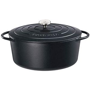 Küchenprofi Gietijzeren braadpan met deksel, zwart, 31 cm, ovenschaal, geëmailleerde braadpan, geschikt voor alle warmtebronnen en inductie, om te stoven,