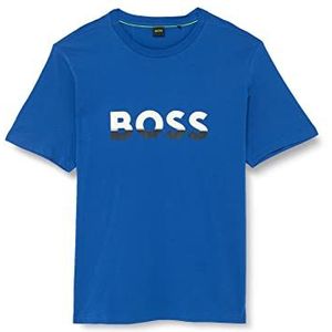 BOSS Heren Tee 1 T-shirt van katoen met logo Color Block, medium blauw, XL, middenblauw