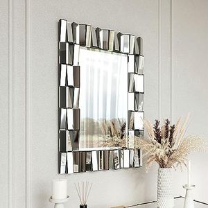 CARME Knightsbridge Wandspiegel, rechthoekig, 3D-effect, spiegelglas, voor slaapkamer, woonkamer, hal, grijs