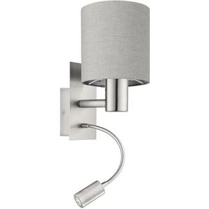EGLO LED wandlamp PASTERI, 2 lichtbronnen textiel wandarmatuur, materiaal: staal, stof, kleur: nikkel mat, antracietbruin, fitting: E27, incl. schakelaar en flexibel led leeslampje