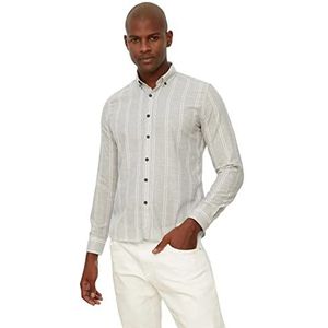 Trendyol T-shirt, grijs, voor heren, smalle pasvorm, knoopkraag, dun, gestreept, grijs.