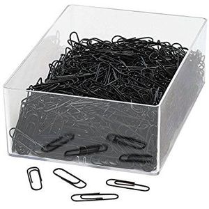 Wedo 901244601 metalen paperclips 27 mm/kunststof coating, zwart, kunststof doos, 1000 stuks