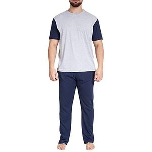 Sleepdown 2-delige pyjamaset voor heren, van zachte katoenmix met bovendeel en kousen, contrasterende pyjama met korte mouwen, Navy Grijs