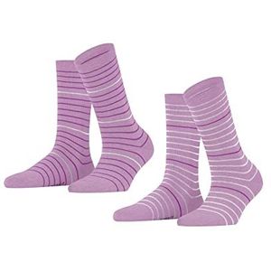 ESPRIT Fine Stripe 2 stuks damessokken, biologisch katoen, duurzaam, grijs/zwart, meer kleuren versterkt, fantasiemotief, kleurrijke strepen, 2 paar, rood (orchid 8621)