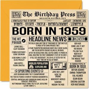 65 jaar verjaardagskaarten voor mannen en vrouwen - dagboek geboren in 1959 - verjaardagskaart voor opa, oma, oma, vintage retro 1959, 145 mm x 145 mm, 65 mm x 145 mm