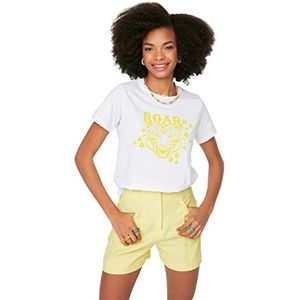 Trendyol T-shirt en tricot à col rond standard pour femme, blanc, S