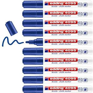 edding 4095 vloeibare krijtstiften, blauw, 10 vloeibaar krijt, ronde punt, 2-3 mm, afwasbaar krijtvilt, om op schijven te schrijven, glas, leisteenkrijt, kleuren ondoorzichtig