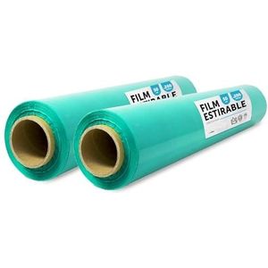 2 stuks groene plastic folie voor het verpakken van verhuisdozen, meubel- en verzendbescherming, afmetingen 50 cm x 200 m rekbaar · m-office (groen, 2 stuks)