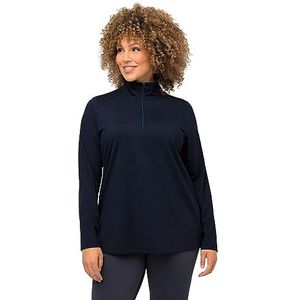 Ulla Popken T-shirt thermique à manches longues et col montant zippé pour femme, Marine, 44-46/grande taille