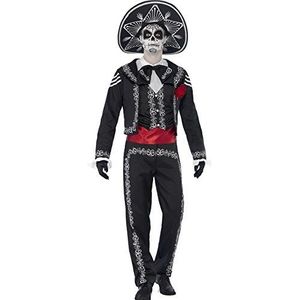 Smiffys Señor Dag van de Doden skeletkostuum met jas, broek en nep overhemd, maat XL
