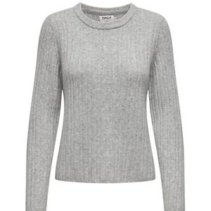 ONLY Onljeanett Life L/S Rib O-Neck CC KNT Pull en tricot côtelé pour femme, Gris clair chiné, S