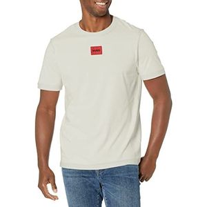 HUGO Geribbeld T-shirt met ronde hals, klassieke pasvorm, logo in het midden, Licht pastelgroen