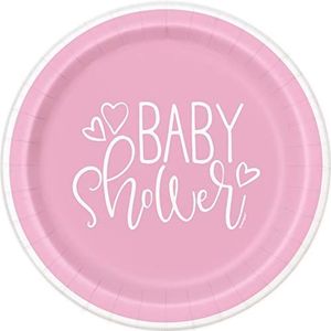 Unique - Milieuvriendelijke papieren borden - 18 cm - Baby Shower harten roze - 8 stuks (1 stuk), 73364EU, meerkleurig